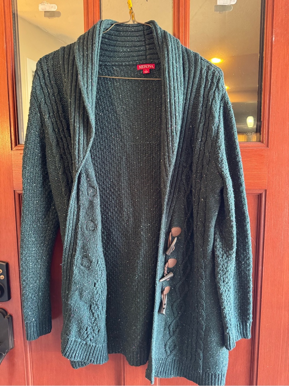 Merona Dark Green Cable Knit Shawl Collar Cardigan with Toggle Buttons